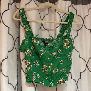 Forever 21 Green Floral Crop Top